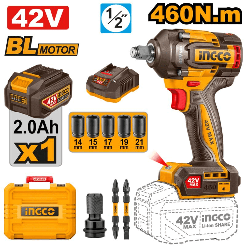 42V 460Nm Cordless Impact Wrench Kit