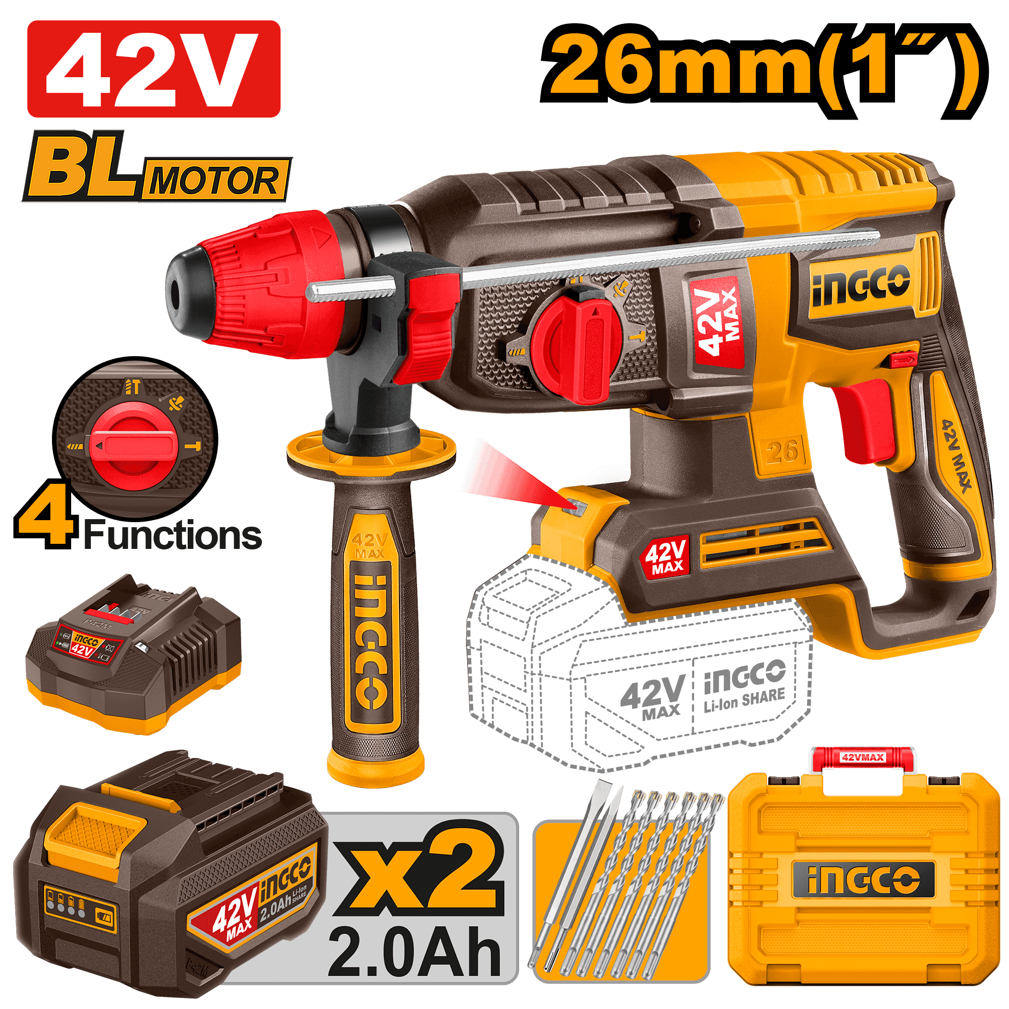 42V 26mm Cordless Rotary Hammer