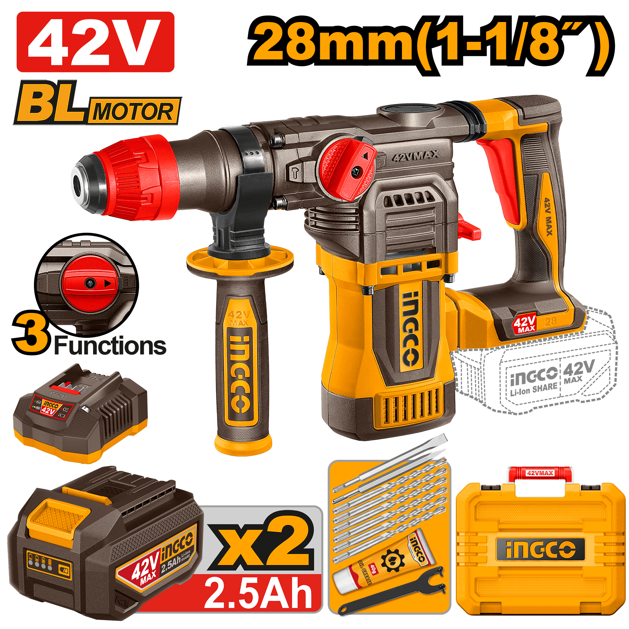 42V 28mm Cordless Rotary Hammer