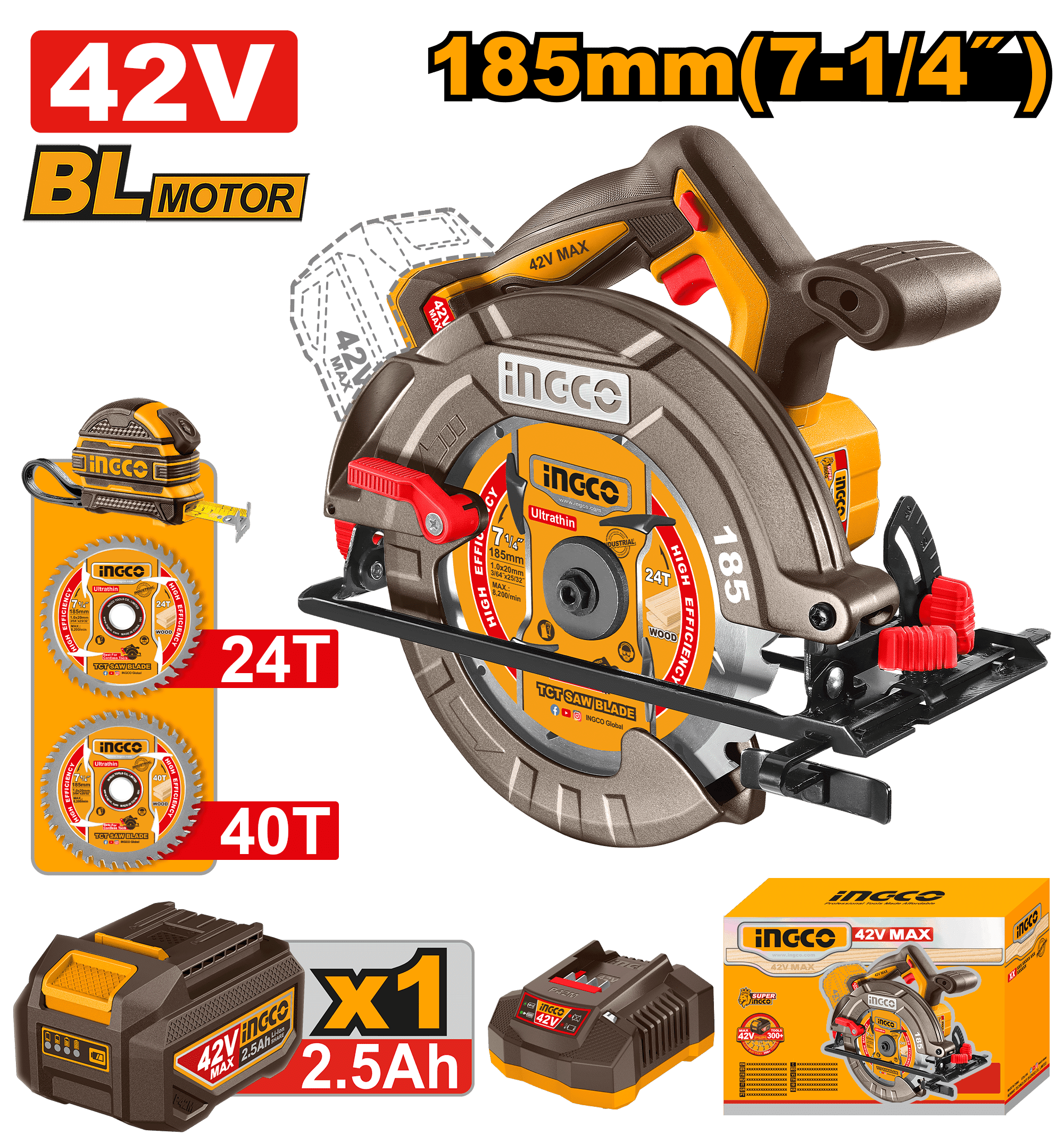 42V 185mm Cordless Circular Saw