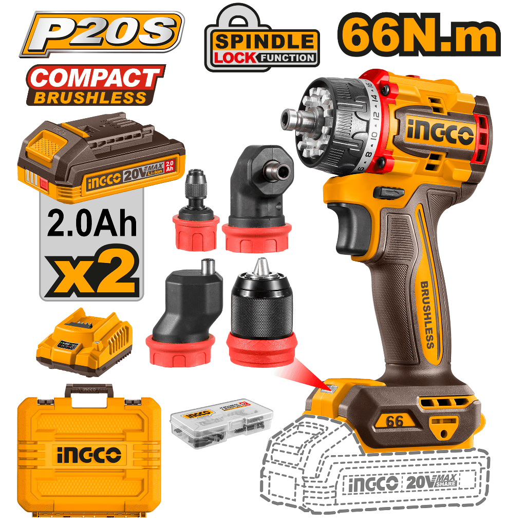 20V PS+C/L B/L MULTI HEAD DRILL 66NM KIT IN CASE
